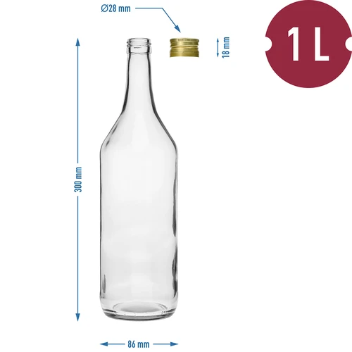 1 L galda pudele ar skrūvējamu vāciņu fi28 - 4 gab. - 6