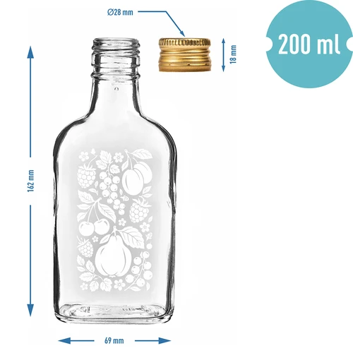200 ml plakanā kabatas pudelīte ar skrūvējamu korķi un apdruku “Augļi”, dizains Nr. 2 - 4