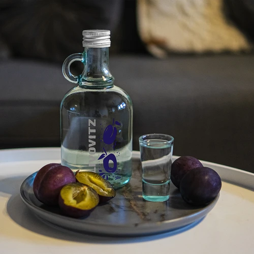 500 ml pudele ar skrūvējamu vāciņu un divkrāsu apdruku Slivovitz - 4 gab. - 8