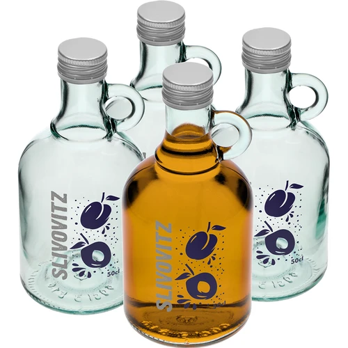 500 ml pudele ar skrūvējamu vāciņu un divkrāsu apdruku Slivovitz - 4 gab.