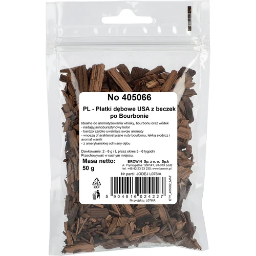 Amerikāņu ozolkoka skaidas, stipri grauzdētas, no burbona mucām, 50 g - 2