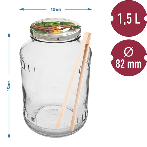 Burka 1,5 L, fi 82/6 ar krāsainu vāciņu + knaibles - 2