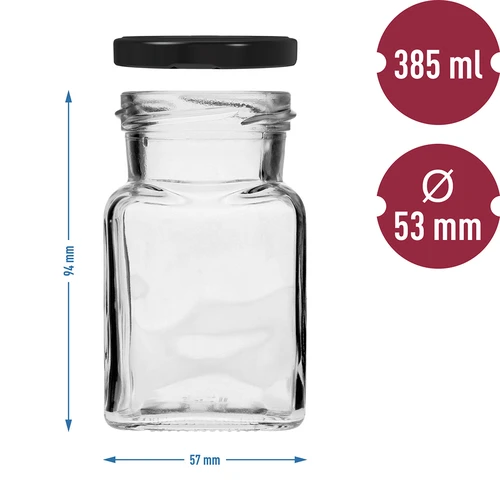 Burka twist off 150 ml Četri stūri fi 53 ar melnu vāciņu, 6 gab. - 6