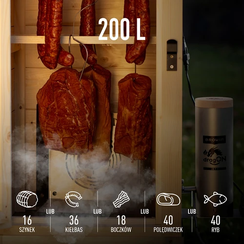 Dārza kūpinātava 200 L dragON Wood 100E — no apdedzināta koka, ar elektrisko sildmoduli un kontrolieri - 7