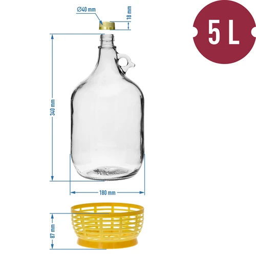 Demižons Dama 5 l ar skrūvējamu vāciņu un plastmasas grozu - 9