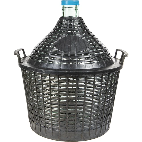 Demižons vīnam 15 L plastmasas grozā