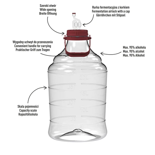 Demižons vīnam, viegls, neplīstošs, ar rokturi, 25 L - 4