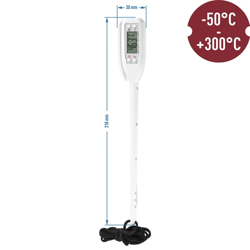 Elektroniskais virtuves termometrs (no -50°C līdz +300°C) ar maciņu, balts - 2