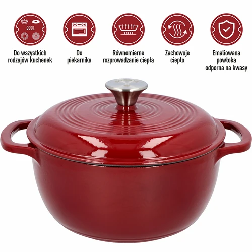 Emalēts čuguna katls - bordo, 4 l - 5