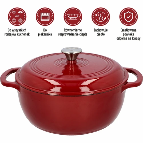 Emalēts čuguna katls – bordo, 5,8 l - 5