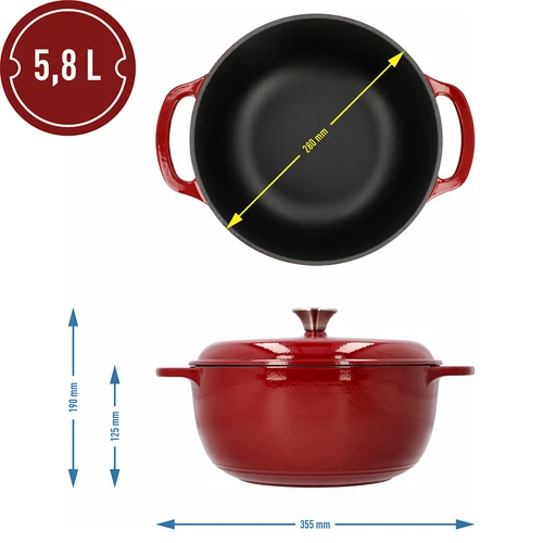 Emalēts čuguna katls – bordo, 5,8 l - 4