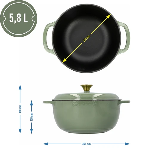 Emaljēts čuguna katls - salvijas krāsa, 5,8L - 4