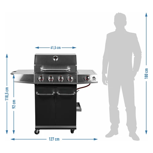 Gāzes grils dragON BBQ101, 11,7 kW, melns/sudraba - 10