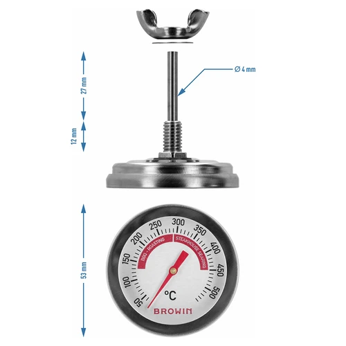 Grila un BBQ termometrs, no 50 līdz +500 °C, bimetāla, 5,3 cm - 7