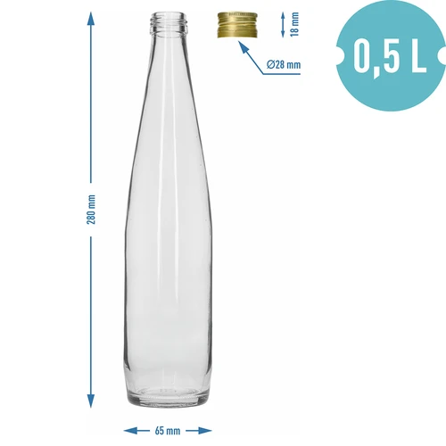 Kluba pudele 500 ml ar zelta skrūvējamo vāciņu, komplekts 6 gab. - 7