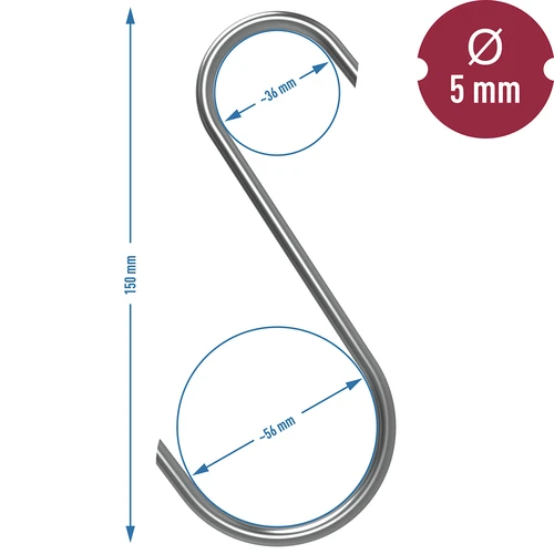 Kūpināšanas āķi – S tipa, griezti 45° leņķī, 5 mm x 150 mm, 5 gab. - 7