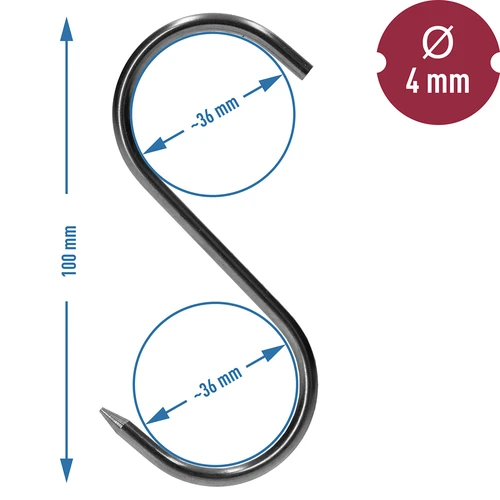 Kūpināšanas āķi – S-veida, asināti, 4 mm x 100 mm, 5 gab. - 6