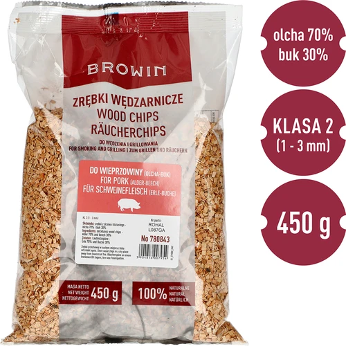 Kūpināšanas/grilēšanas šķelda 70% alkšņa + 30% dižskābarža, 450 g, kl. 2 - 3