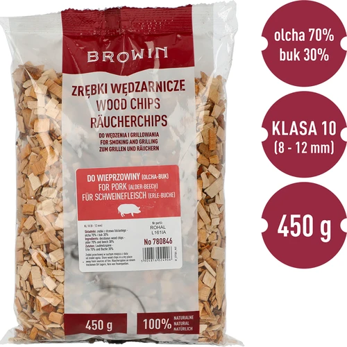 Kūpināšanas/grilēšanas skaidas cūkgaļai – maisījums (70% alkšņa, 30% bukas), 450 g, kalibrs 10 - 3