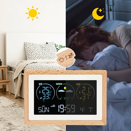 Meteostacija (RCC,DCF) - elektroniska, bezvadu, ar apgaismotu displeju, ar sensoru, balta - 13