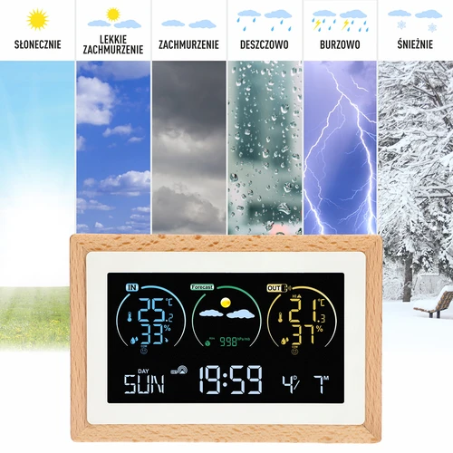 Meteostacija (RCC,DCF) - elektroniska, bezvadu, ar apgaismotu displeju, ar sensoru, balta - 10