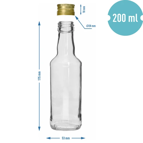 Klasiskā degvīna pudele 200 ml ar zelta skrūvējamo korķi fi 28, 1 gab. - 5