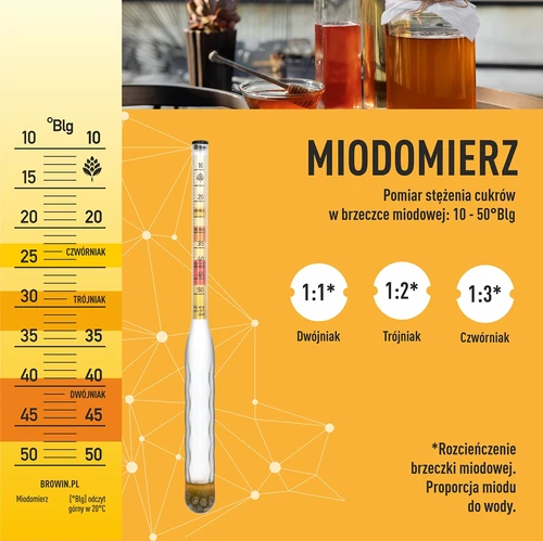 Neplīstošs areometrs midum ar mērcilindru, mērījumu diapazons 10–50°Blg - 6