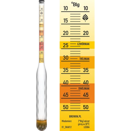 Neplīstošs medus vīna areometrs ar mērcilindru, mērījumu diapazons 10-50°Blg - 3