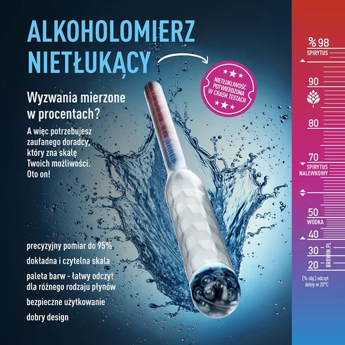 Nesalaužams alkohola mērītājs ar mēģeni, mērījumu diapazons 20-98% - 6