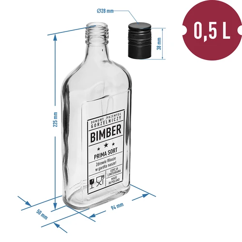 Plakanā pudele 500 ml ar skrūvējamu vāciņu, apdruka „Bimber PRL”, 1 gab. - 5