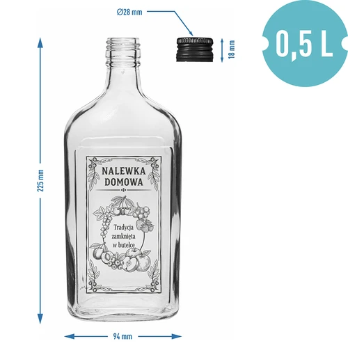 Plakanā pudele (flakons) 500 ml ar skrūvējamu korķi, uzdruka "Mājas uzlējums", 1 gab. - 4