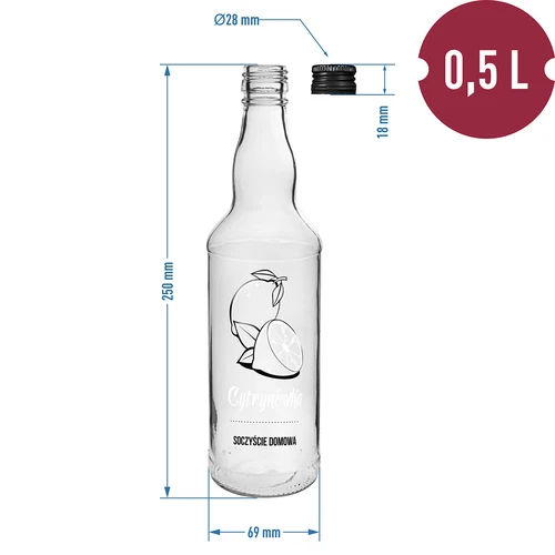Pudele 500 ml ar skrūvējamu vāciņu, ar apdruku „Cytrynówka”, 1 gab. - 4