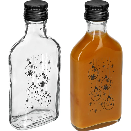 Plakankrūkas tipa pudele 200 ml ar skrūvējamu vāciņu, apdruka „Eglīšu bumbiņas”, 1 gab. - 3