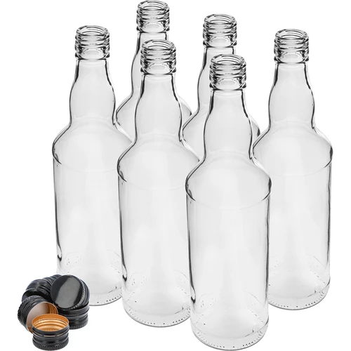 Pudele 500 ml degvīnam, ar melnu skrūvējamu vāciņu, 6 gab. - 2