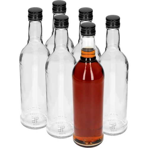 Pudele 500 ml Slaida, ar melnu skrūvējamu vāciņu, degvīnam, 6 gab. - 2