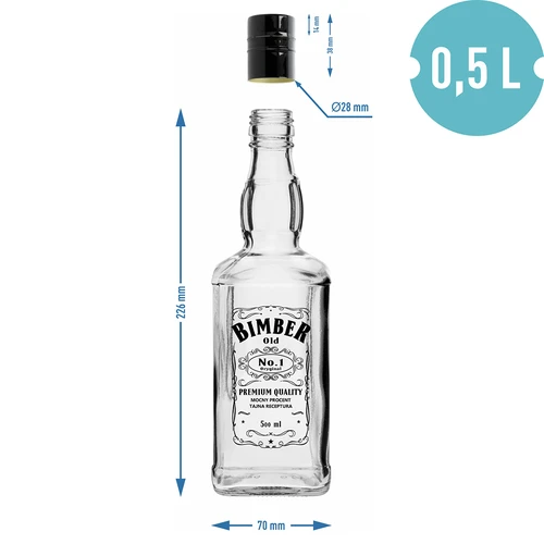 Daniels pudele 500 ml ar skrūvējamu vāciņu, ar apdruku „Bimber OLD”, 1 gab. - 6