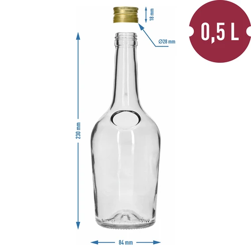 Pudele GLORIA 0,5 l ar zelta krāsas skrūvējamo vāciņu Ø 28 mm, 1 gab. - 6