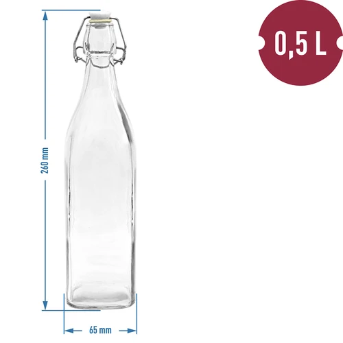 Pudele Kwadrat ar hermētisku aizdari 0,5 l - 2