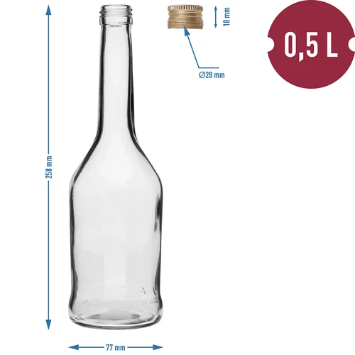 Pudele Napoleon 500 ml ar skrūvējamu vāciņu fi28, 6 gab - 7