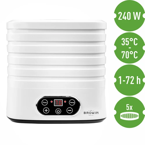Sēņu, augļu, dārzeņu un garšaugu žāvētājs ar temperatūras regulēšanu, 240 W, balts - 9