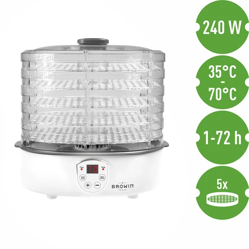Sēņu, augļu, dārzeņu un garšaugu žāvētājs ar temperatūras regulēšanu, 240 W, caurspīdīgs - 7