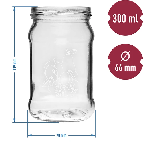 TO burka 300 ml ar dažādu augļu apdruku un vāciņu fi66/4 - 6 gab. - 6