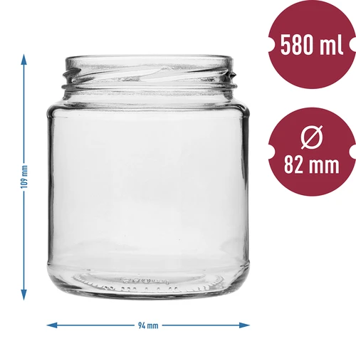 Twist-off burka, grubasek 580 ml ar bordo vāciņu fi82/6, 6 gab. - 5