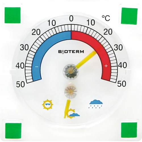 Universālais termometrs ar higrometru, caurspīdīgs, pašlīmējošs (-50°C līdz +50°C)
