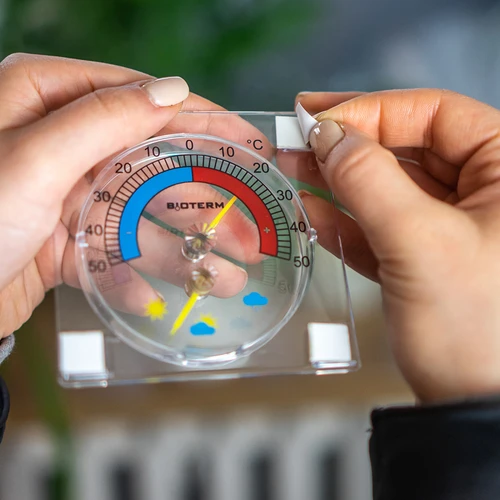 Universālais termometrs ar higrometru, caurspīdīgs, pašlīmējošs (-50°C līdz +50°C) - 6