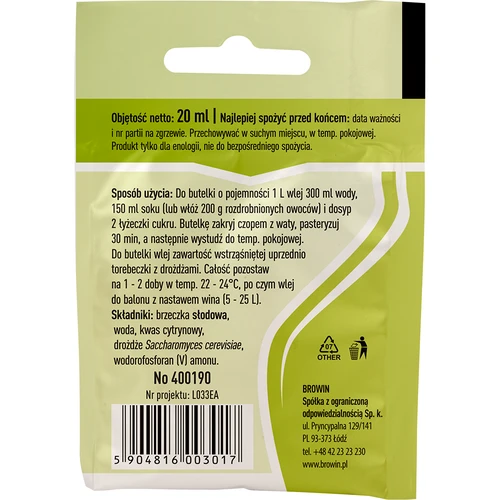 Universālie vīna raugi, 20 ml - 2