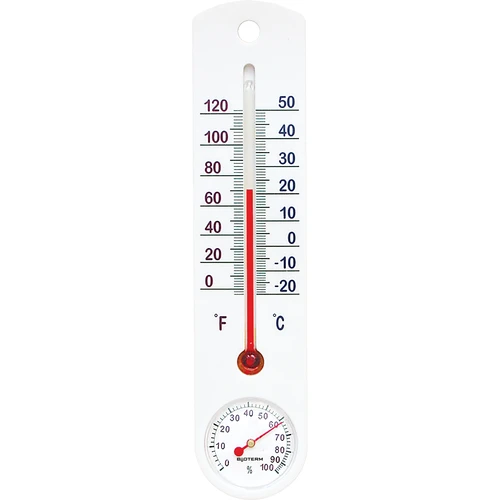 Universāls balts termometrs ar higrometru (-20 °C līdz +50 °C) 25 cm