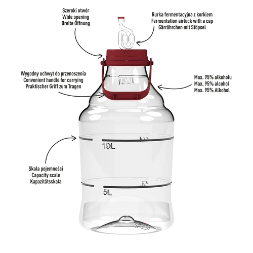 Viegls, nesaplīstošs vīna demižons ar rokturi, 15 L - 4