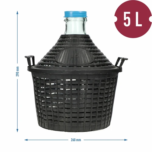Vīna damadžāns 5 l plastmasas grozā - 6