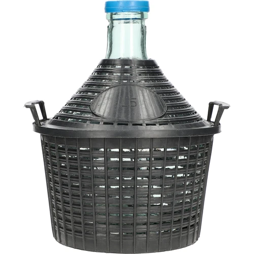 Vīna damižons 5 L plastmasas grozā